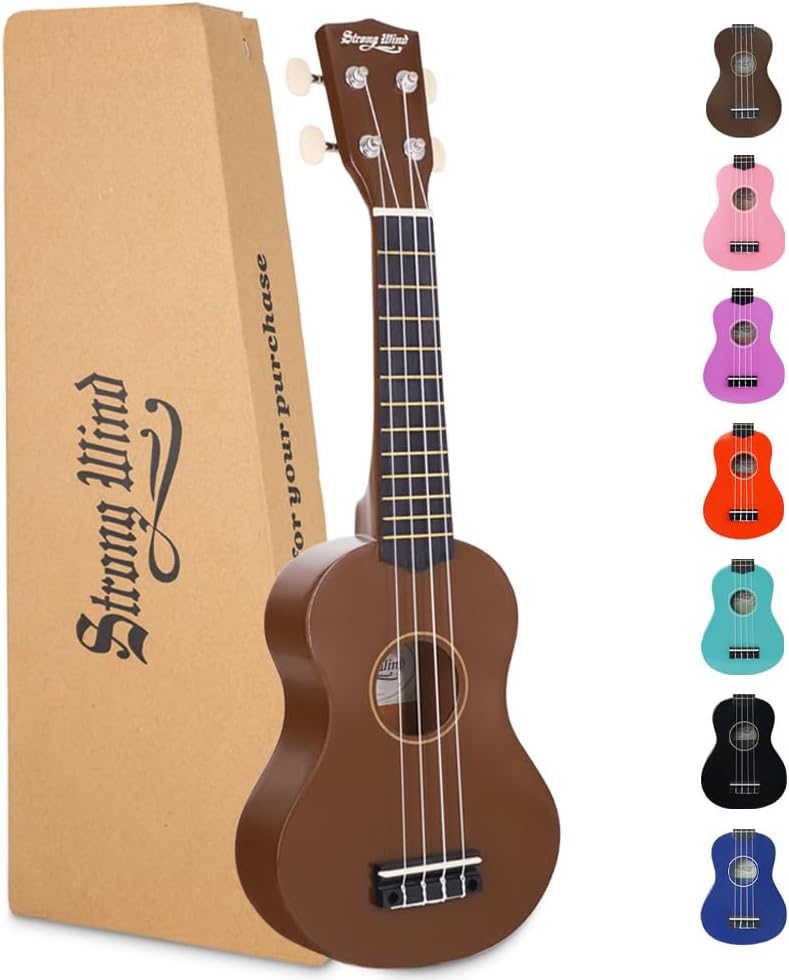 Strong wind Soprano Ukulele - Stringed Musical Instrument Ukulele for Beginners, 21 Inch Basswood Ukelele (Brown) - Image 1